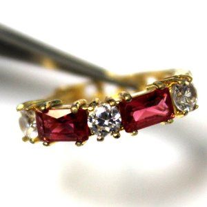 Simulated Ruby & Cubic Zirconium Hinged Hoops